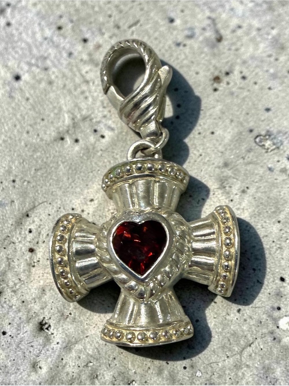 Judith Ripka 925 Sterling Silver Red Garnet Maltese Cross Pendant Charm Enhancer